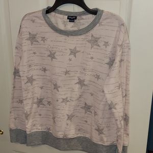 Splendid  Pink Gray Star Pullover Crew Neck Sweatshirt Small